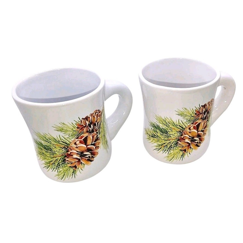 Set Of Two Pine Cone Art Coffee Mugs Designed‎ By Mary Lake Thompson Cottagecore